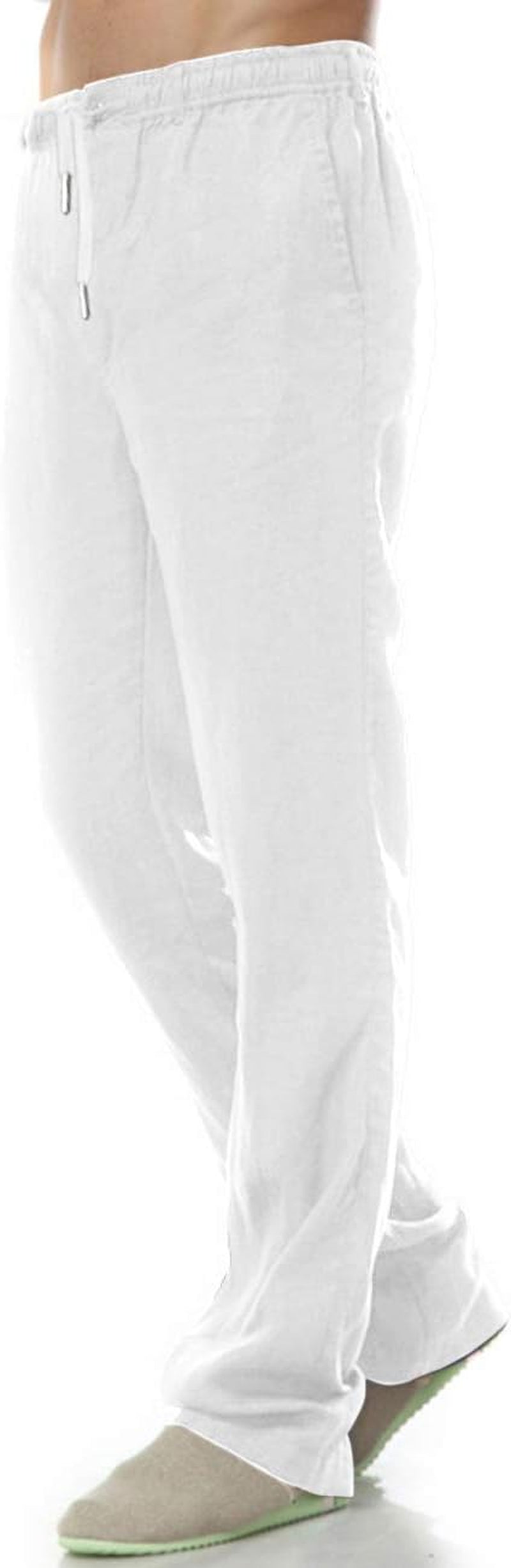 Mens Linen Pants Relaxed Fit Drawstring Elastic Waist Lounging Pants Comfortable