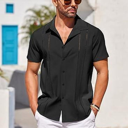 COOFANDY Men'S Cuban Guayabera Shirt Short Sleeve Button down Shirts Casual Summer Beach Linen Shirts Menswear Soft