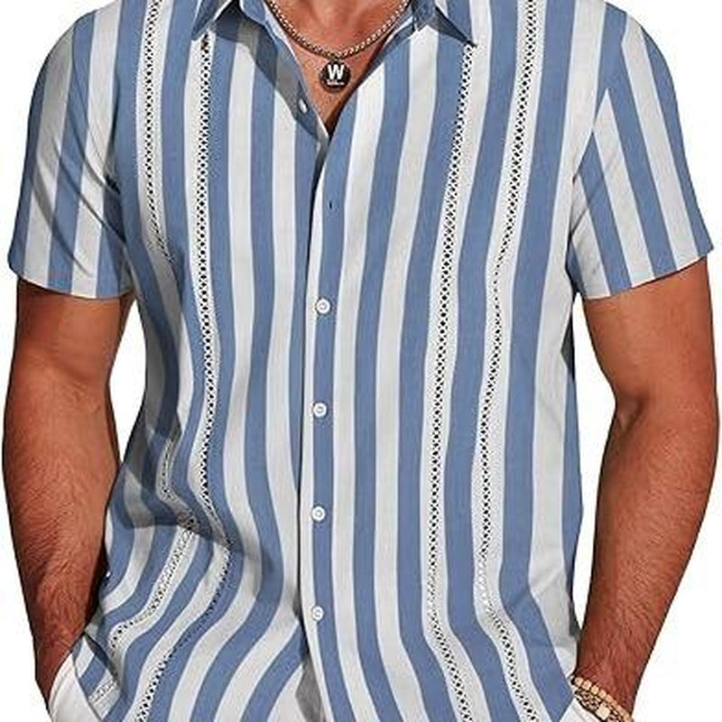 COOFANDY Men'S Cuban Guayabera Shirt Short Sleeve Button down Shirts Casual Summer Beach Linen Shirts Menswear Soft
