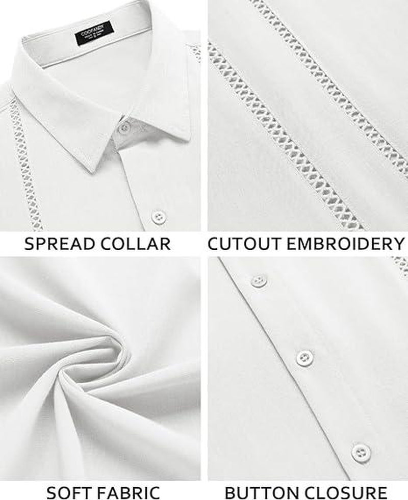 COOFANDY Men'S Cuban Guayabera Shirt Short Sleeve Button down Shirts Casual Summer Beach Linen Shirts Menswear Soft