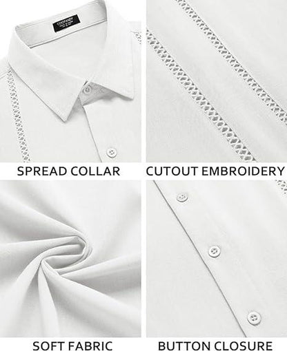 COOFANDY Men'S Cuban Guayabera Shirt Short Sleeve Button down Shirts Casual Summer Beach Linen Shirts Menswear Soft