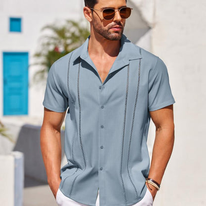 COOFANDY Men'S Cuban Guayabera Shirt Short Sleeve Button down Shirts Casual Summer Beach Linen Shirts Menswear Soft