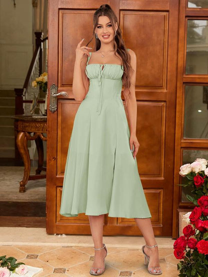 Women'S Plain ＆ Floral Print Cami Dress, Elegant Sleeveless a Line Dress for Party Holiday Wedding Guest, Ladies Summer Clothes