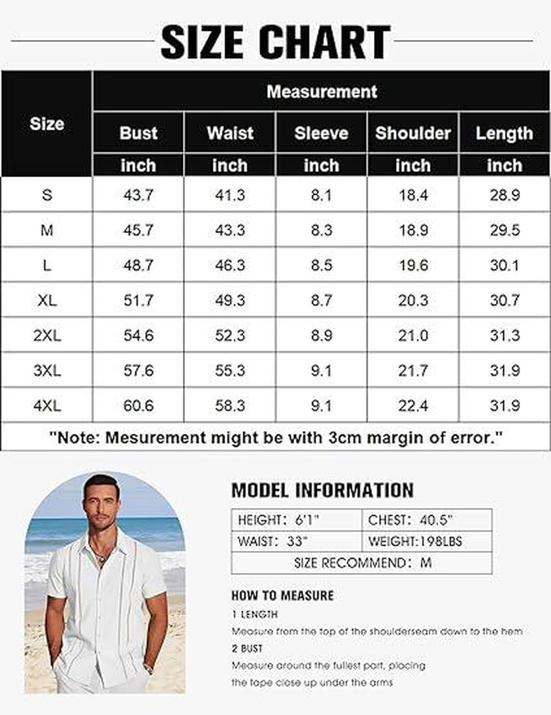 COOFANDY Men'S Cuban Guayabera Shirt Short Sleeve Button down Shirts Casual Summer Beach Linen Shirts Menswear Soft