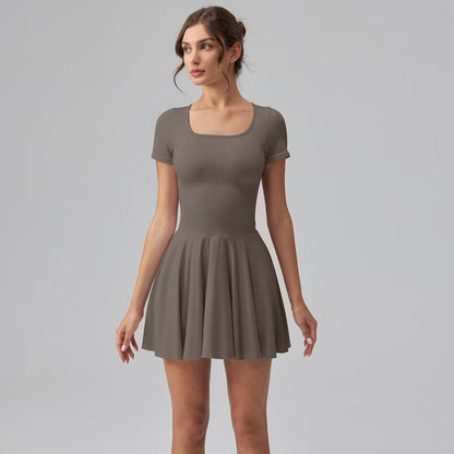 Women'S Square Tie Leggings Pleated Hem Mini Dress 